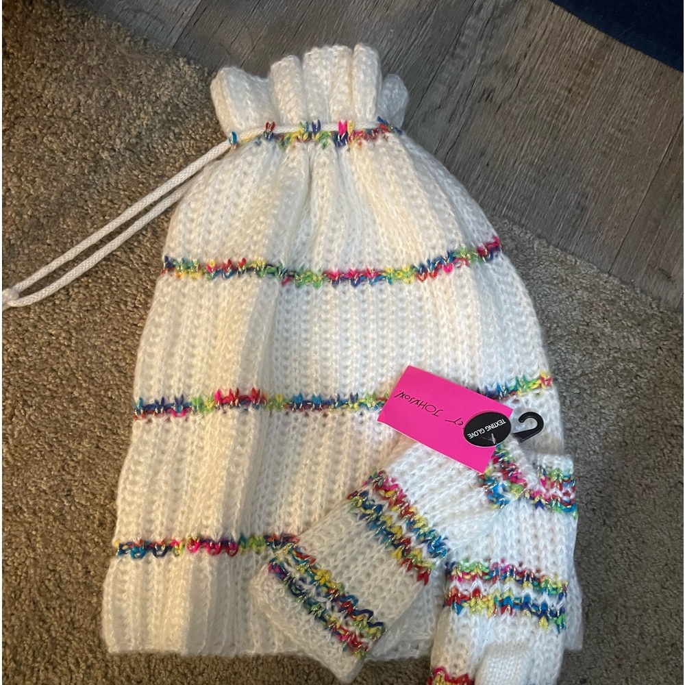 Betsey Johnson Fingerless Gloves and hat or neck scarf set